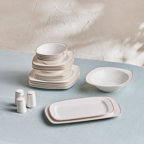 Karaca Timeless 59-teiliges Porzellan Halb-Quadratisches Dinner-Set für 12 Personen, Gold