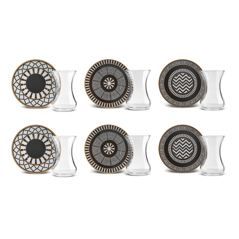 Karaca Helenstik 12-teiliges Teeglas-Set, Schwarz Gold