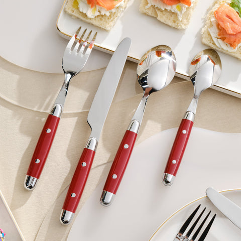 Karaca Alina 24-teiliges 6-Personen Gabel, Messer, Löffel Set Rot