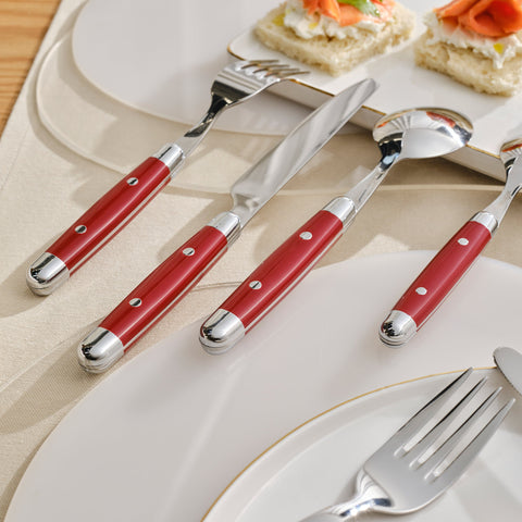 Karaca Alina 24-teiliges 6-Personen Gabel, Messer, Löffel Set Rot