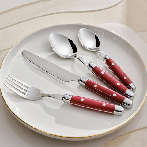 Karaca Alina 24-teiliges 6-Personen Gabel, Messer, Löffel Set Rot