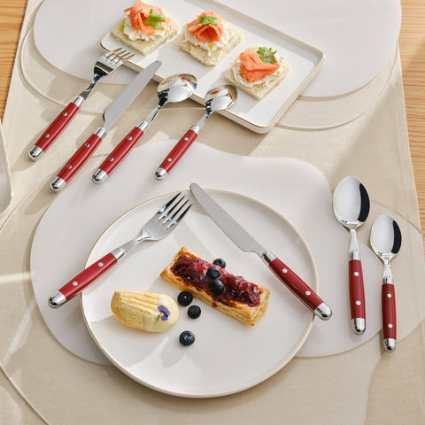 Karaca Alina 24-teiliges 6-Personen Gabel, Messer, Löffel Set Rot