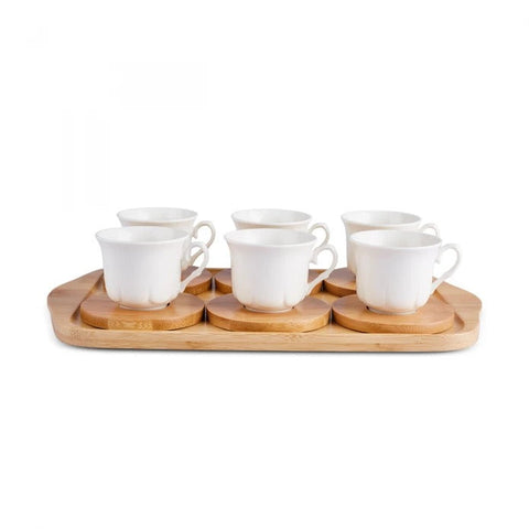 Karaca Bambus-Tablett 6-Personen-Kaffeetassen-Set, 90 ml