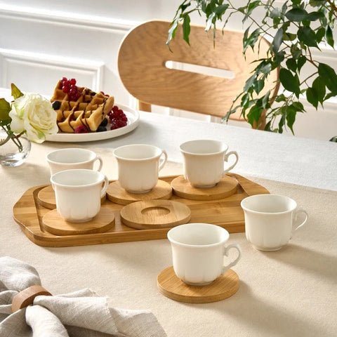 Karaca Bambus-Tablett 6-Personen-Kaffeetassen-Set, 90 ml