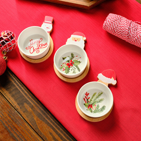 Karaca New Year Christmas Bambus Snack Santa Claus 3-teiliges Schälchen-Set