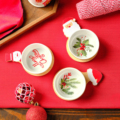 Karaca New Year Christmas Bambus Snack Santa Claus 3-teiliges Schälchen-Set