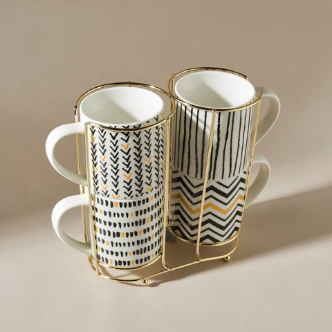 Karaca Nomar Kaffeebecher- Set mit Ständer, 5- teilig aus Porzellan