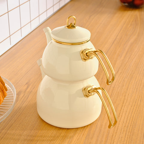Karaca Retro Emaille-Creme-Teekanne