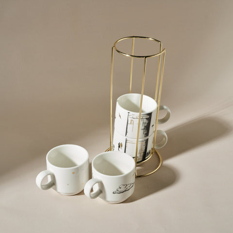 Karaca Galata 4 Teilige Mug Mit Ständer Porzellan 160 ml