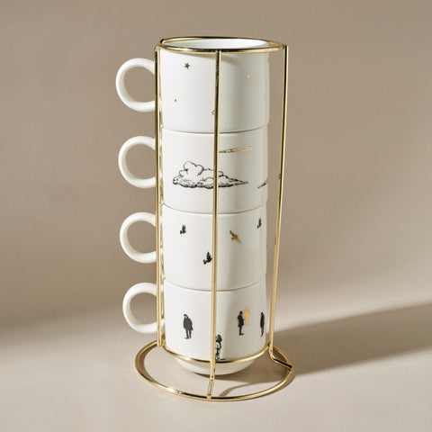 Karaca Galata 4 Teilige Mug Mit Ständer Porzellan 160 ml