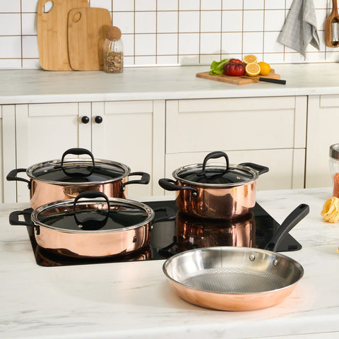 Karaca 3PLY Power Steel Kupfer 7-Teiliges Set mit Wabenstruktur