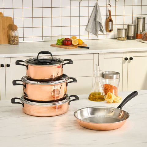 Karaca 3PLY Power Steel Kupfer 7-Teiliges Set mit Wabenstruktur