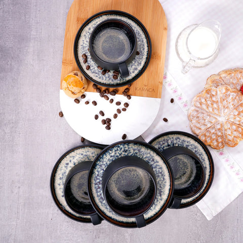 Karaca Black Galactic Reactive 8-teilig Teetassen-Set 