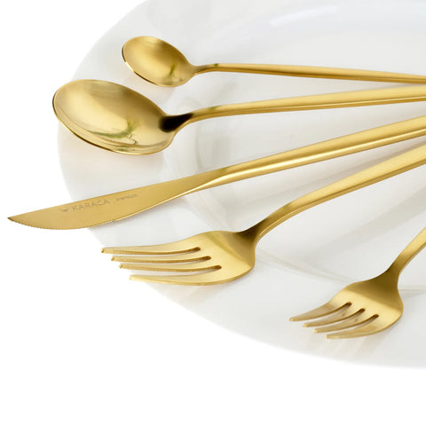 Karaca Jupiter Matt Gold 30 Teiliges für 6 Personen Besteck Set mit Box