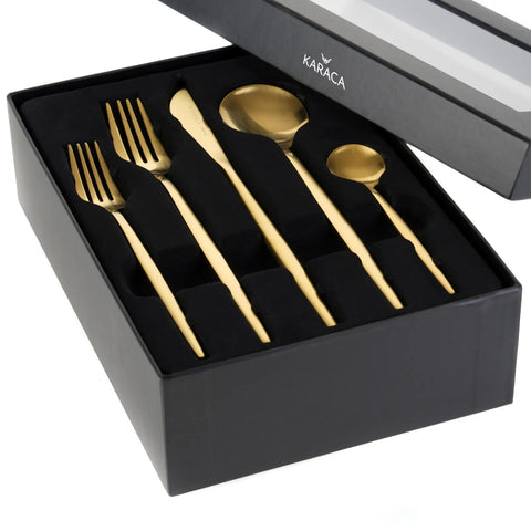 Karaca Jupiter Matt Gold 30 Teiliges für 6 Personen Besteck Set mit Box