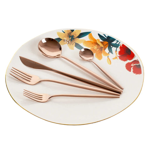 Karaca Jupiter 30 Teiliges für 6 Personen Besteck Set Glänzender Rosegold mit Box