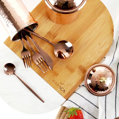 Karaca Jupiter 30 Teiliges für 6 Personen Besteck Set Glänzender Rosegold mit Box