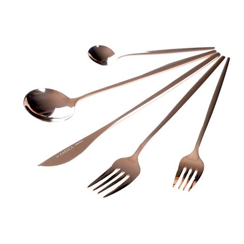 Karaca Jupiter 30 Teiliges für 6 Personen Besteck Set Glänzender Rosegold mit Box