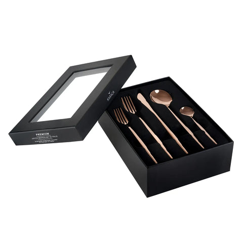 Karaca Jupiter 30 Teiliges für 6 Personen Besteck Set Glänzender Rosegold mit Box