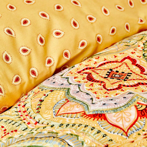 Karaca Home Manas Senf %100 Baumwoll Doppelbettbezug Set