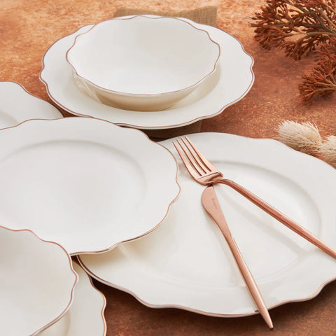 Karaca Almond Rose Line 24 Pieces Porcelain Dinnerware Set for 6 Person