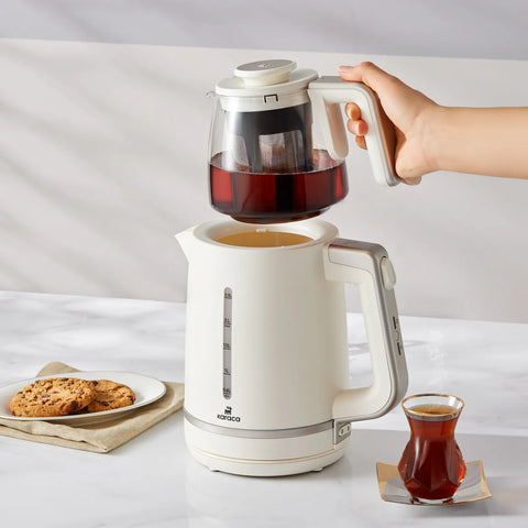Karaca Maxi Tea XL 2in1 Teebereiter mit Glassieb und Wasserkocher Maulbeere
