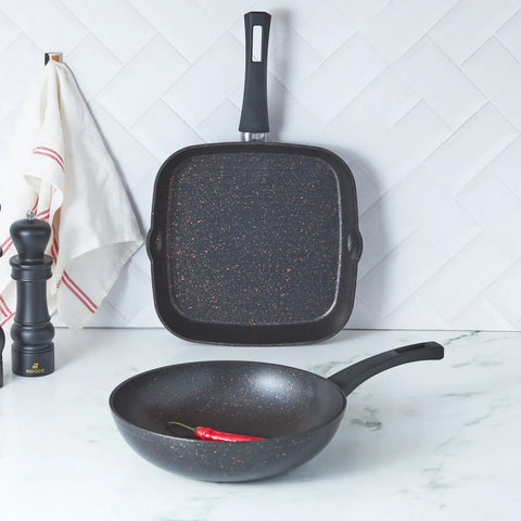 Karaca Biogranit Blackgold Wok- und Grillpfannen-Set