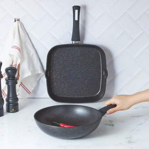Karaca Biogranit Blackgold Wok- und Grillpfannen-Set