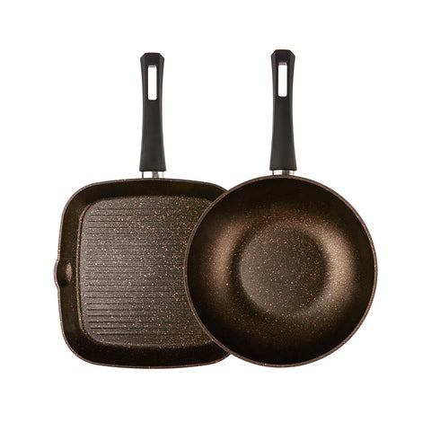 Karaca Biogranit Blackgold Wok- und Grillpfannen-Set