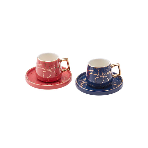 Karaca Marmor Rosa Blau 2er Set Kaffeetassen 80 ml