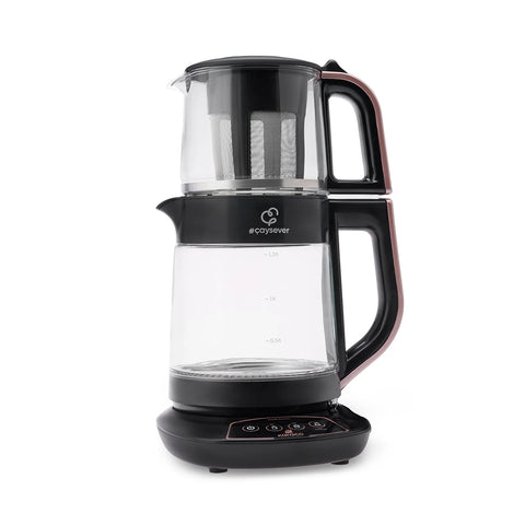 Karaca Çaysever 3 in 1 Sprechende Glas Teekocher Wasserkocher und Vorbereitung von Speisewasser 1700W, Rosegold