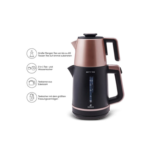 Karaca Berry Tea XL 2in1 Teekocher mit Stahleinsatz und Wasserkocher Roseberry, 1700W