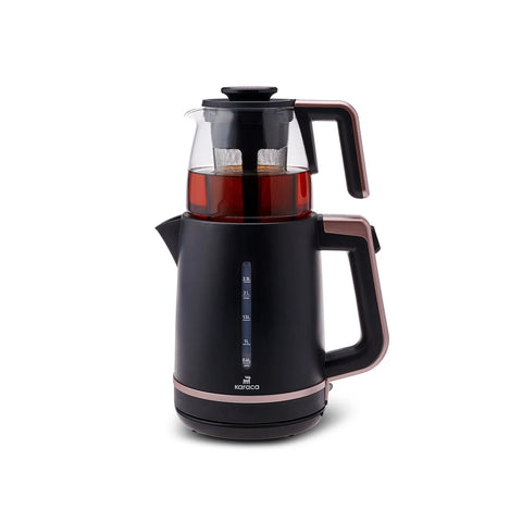 Karaca Maxi Tea XL 2in1 Teezubereiter mit Glasinfusor und Wasserkocher Roseberry, 1700W