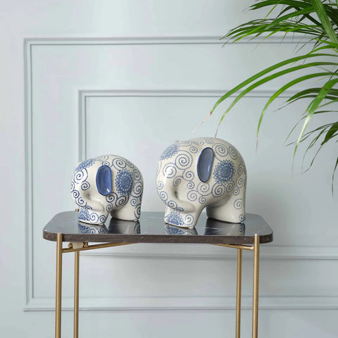 Karaca Home Blauer weißer Elefant Figur 21 cm x 16 cm