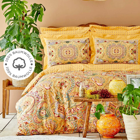 Karaca Home Manas Senf %100 Baumwoll Doppelbettbezug Set