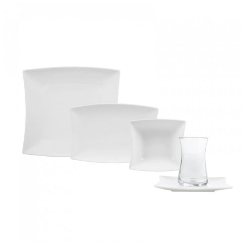 Karaca New Perfect White für 6 Personen Quadrat Frühstücksset und Servierschalen, 26 Teilig