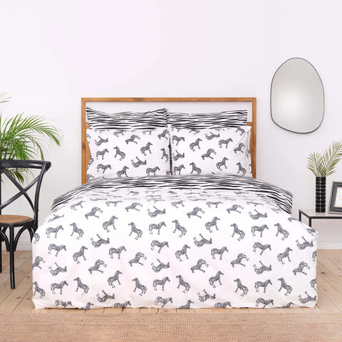 Sarah Anderson Zebra Kopfkissenbezug-Set für Doppelbettbezug aus 100% Baumwolle in Schwarz-