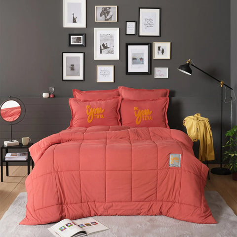 Karaca Home korallenfarbiges doppel Motto Cotton Comfort-Set