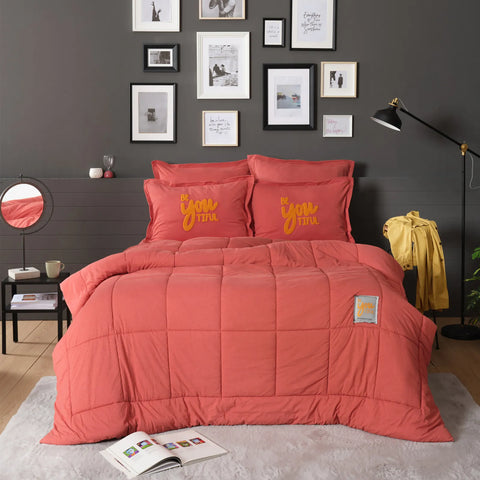 Karaca Home korallenfarbiges doppel Motto Cotton Comfort-Set