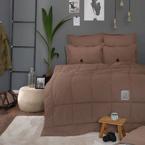 Karaca Home braunes doppel Motto Cotton Comfort-Set
