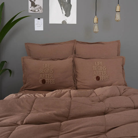 Karaca Home braunes doppel Motto Cotton Comfort-Set