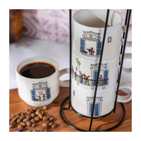 Karaca Melody 4 teiliges Tassen-Set mit Ständer
