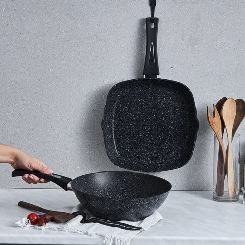 Karaca Defne Bio Granit Wok-Grill Set Schwarz
