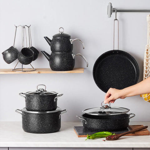 Karaca Biogranit Steel Plus 14-Piece Mitgift-Set Schwarz