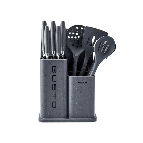 Karaca Gusto 12-teiliges Graues Messer- und Schneıdebrett-Set Grau
