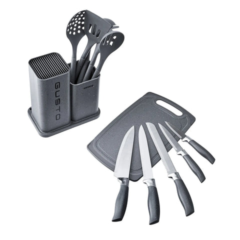 Karaca Gusto 12-teiliges Graues Messer- und Schneıdebrett-Set Grau