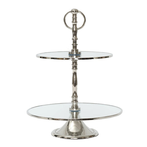 Karaca Home Line Dekorativer 2-stöckiger silberner Tortenständer 25 cm