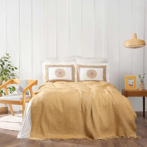 Karaca Home Valley Senf Double Blanket Set