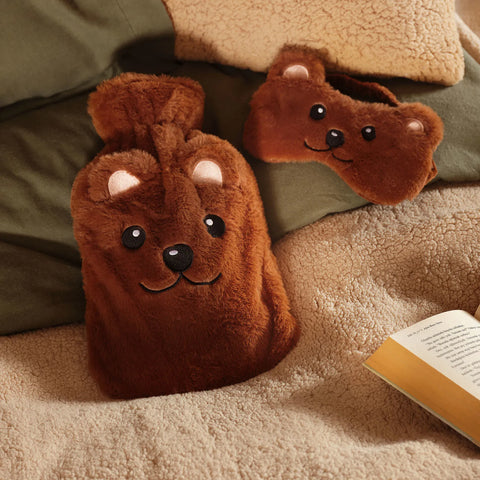 Karaca Home Animal Wärmflasche  Und Schlafmaske-Set Braun
