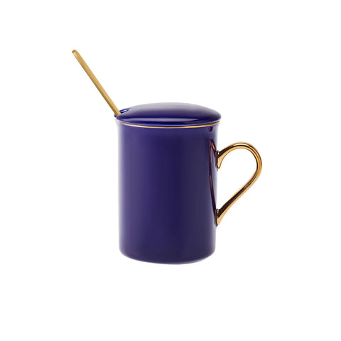 Karaca Pastell Marine Löffel Tasse mit Deckel 350 ml 